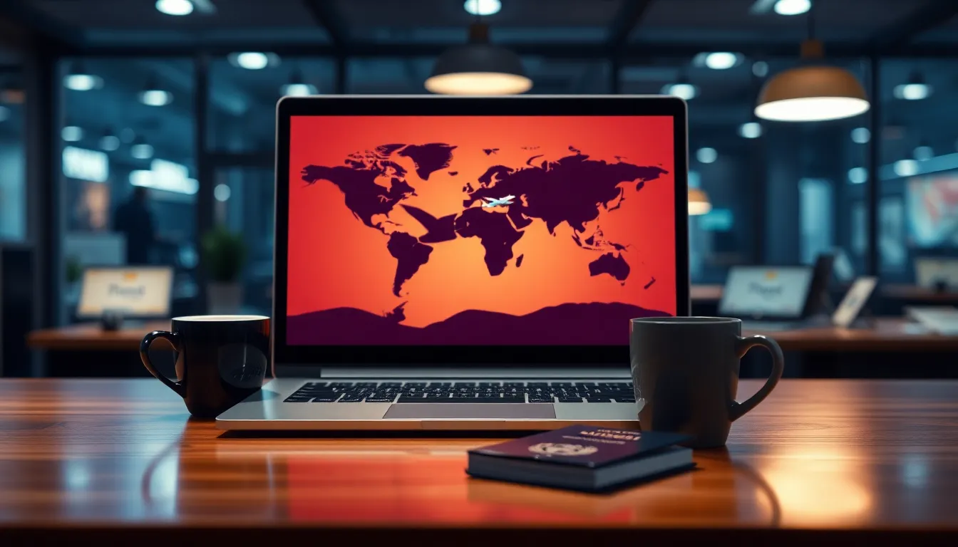 Tampilan desktop memperlihatkan desain website travel agency profesional, mencerminkan jasa pembuatan website biro perjalanan di Tangerang yang modern dan responsif.