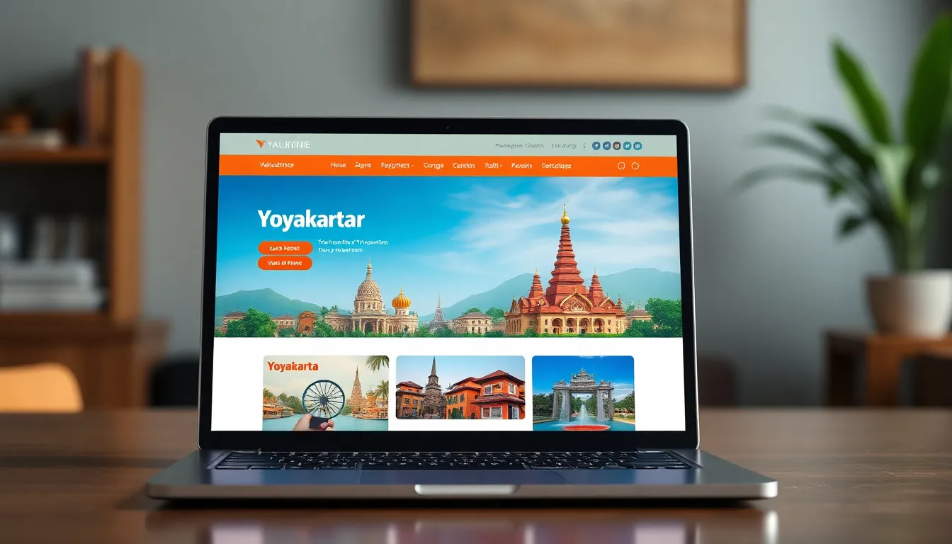 Antarmuka website biro perjalanan profesional dengan fitur pemesanan tiket dan paket wisata, hasil Jasa Pembuatan Website Biro Perjalanan di Yogyakarta.