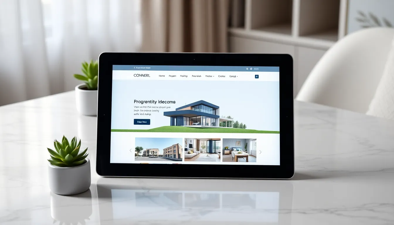 Tampilan dashboard website properti modern dengan fitur pencarian properti dan info perusahaan, hasil jasa pembuatan website perusahaan properti di Solo.