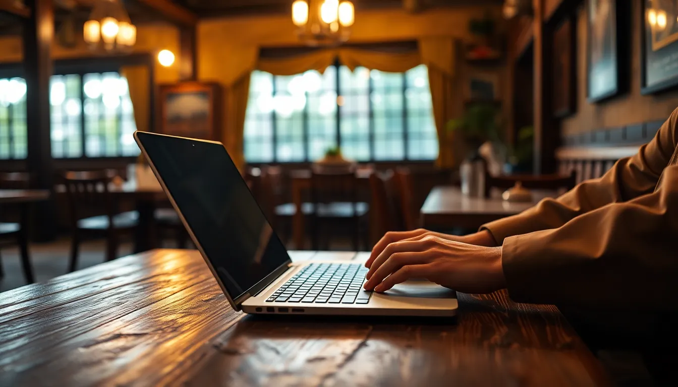 Laptop menampilkan desain website restoran profesional dari Jasa Pembuatan Website Restoran di Malang dengan menu digital dan foto makanan.