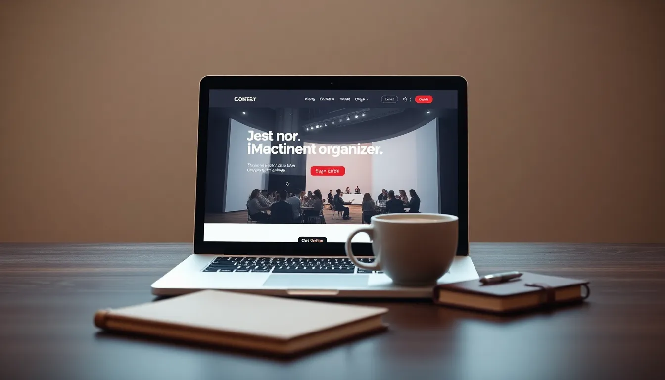 Sebuah layar laptop menampilkan desain website profesional untuk event organizer, melambangkan jasa pembuatan website event organizer di Bandung.