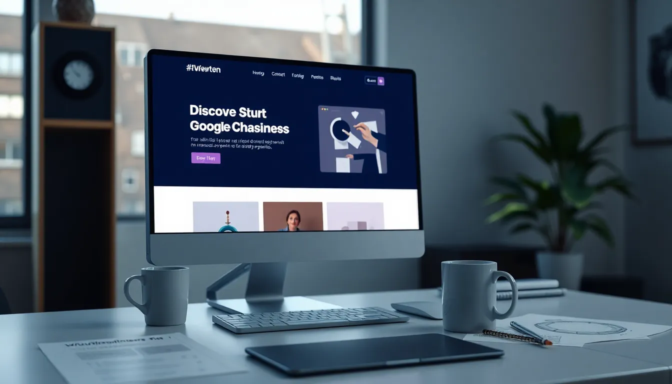 Tim profesional mengerjakan jasa pembuatan website perusahaan di Semarang dengan laptop dan desain modern.