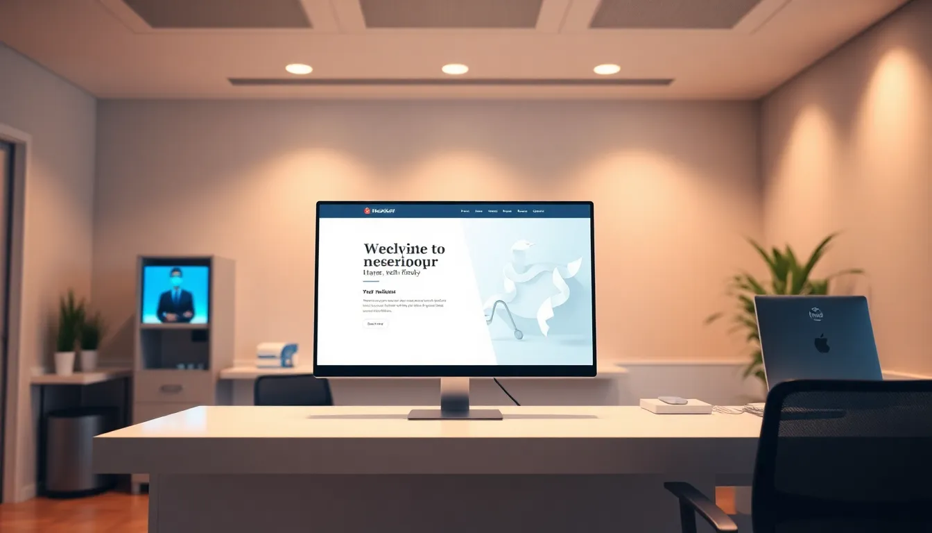 Tampilan mockup website rumah sakit modern dengan fitur pendaftaran online, mencerminkan jasa pembuatan website rumah sakit di Tangerang.