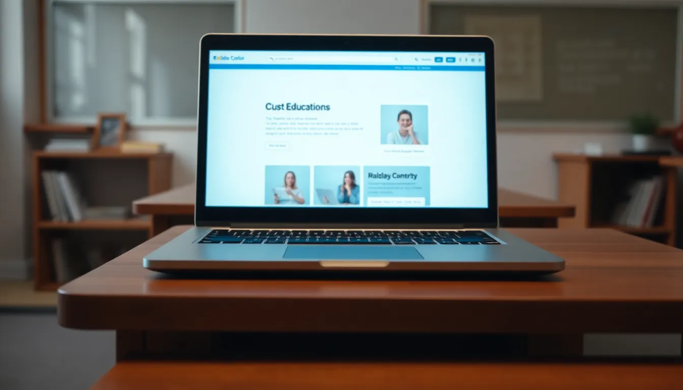 Seorang desainer mengerjakan tampilan website sekolah modern di laptop, jasa pembuatan website sekolah di Jakarta.