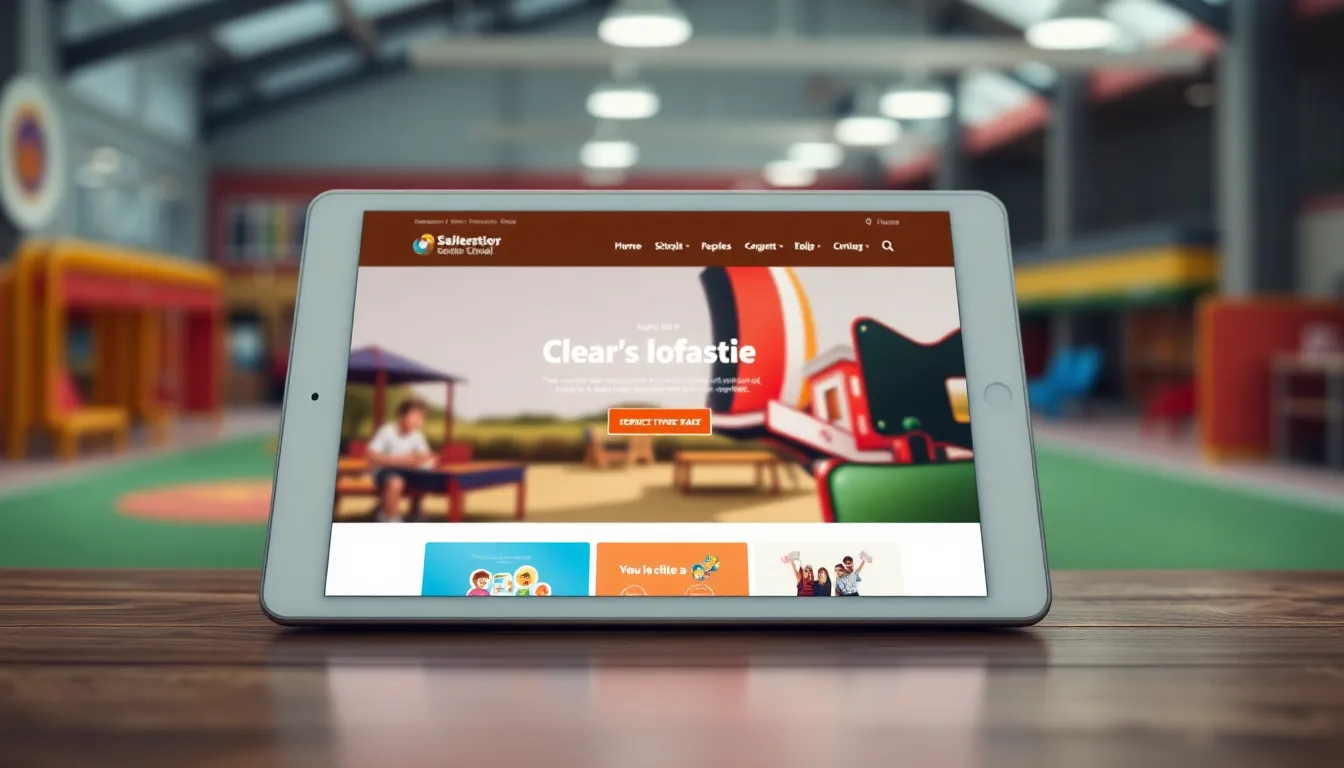 Laptop menampilkan halaman website sekolah dengan menu profil, galeri, dan berita, mewakili layanan Jasa Pembuatan Website Sekolah di Surabaya yang profesional dan modern.
